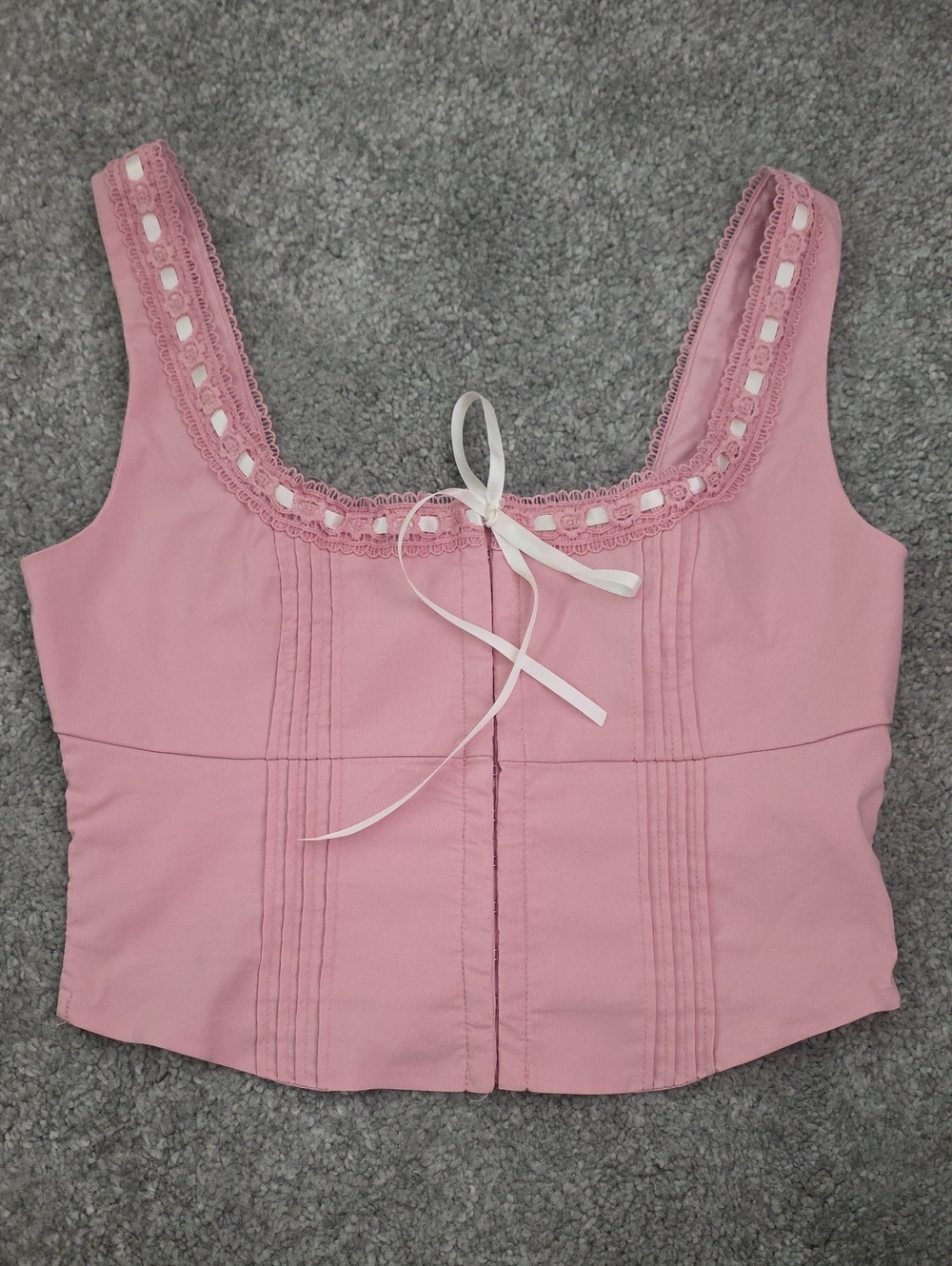 Pink Lace-Trim Square Neck Tank Top